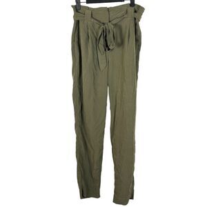 Express Olive Green Silky Flowy High Rise Belted Ankle Pants Women's Size 8